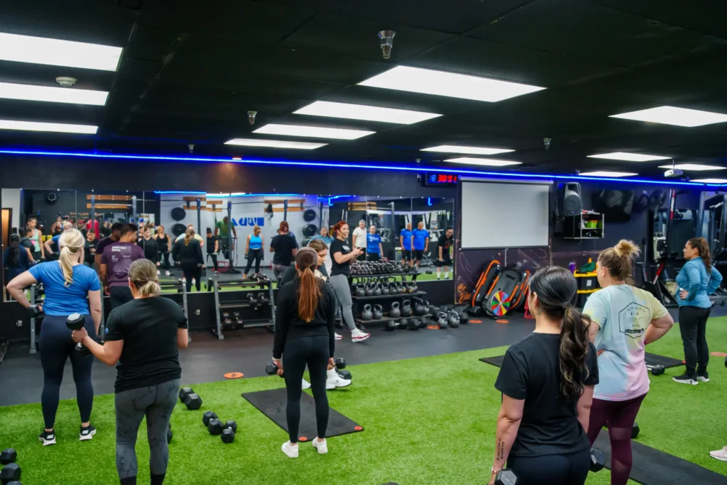Members participating in a weight loss bootcamp class at SUDA Fitness in Downey CA